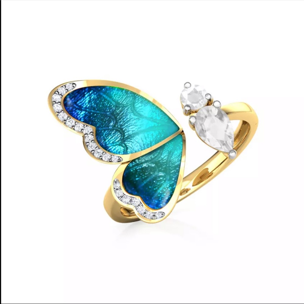 New Women’s Yellow Gold Plated Butterfly Adjustable Diamond Ring - Picture 3 of 6
